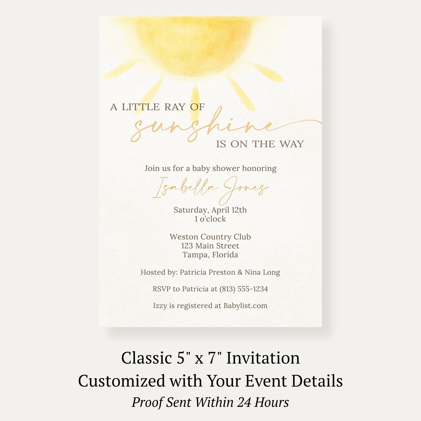 A Little Ray of Sunshine Baby Shower Invitation
