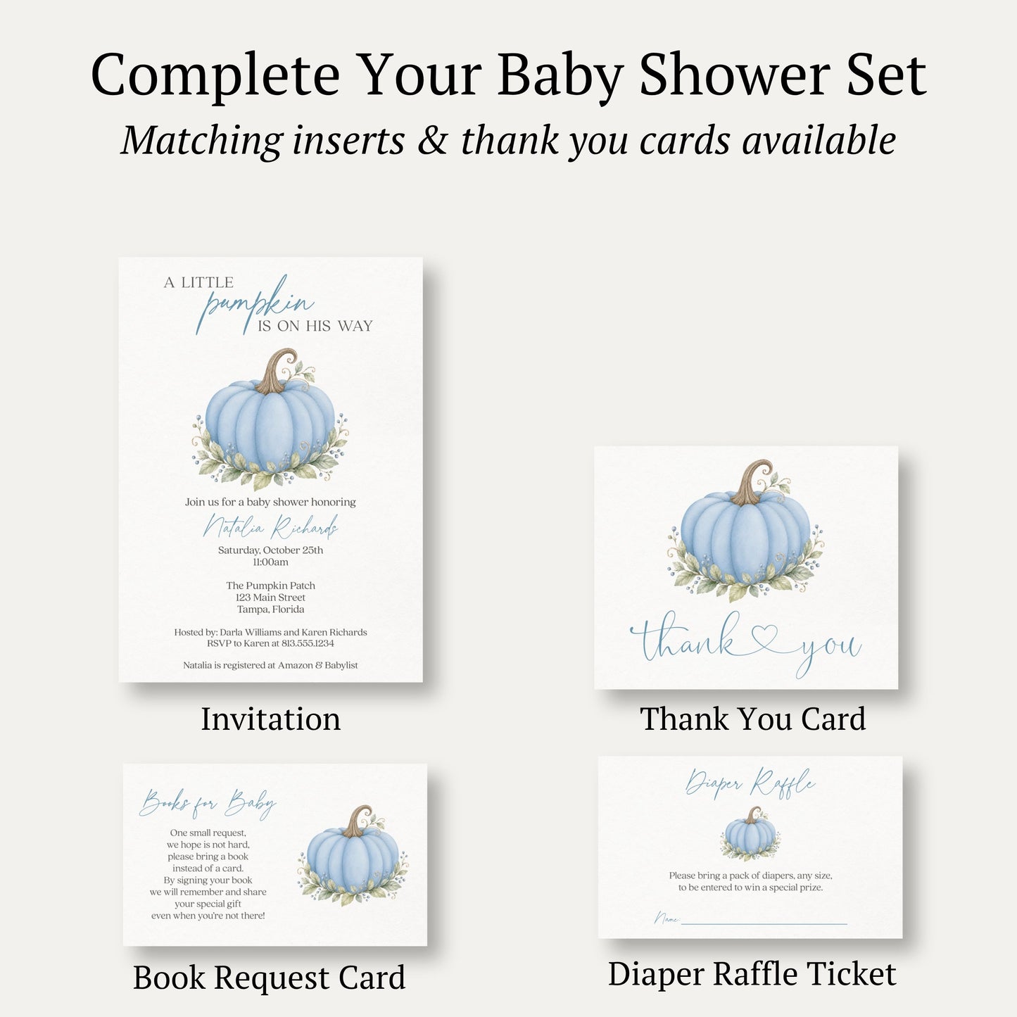 Painted Pumpkin Blue Baby Shower Invitation
