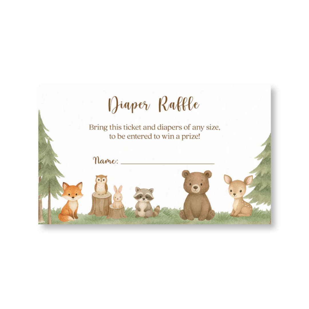 Woodland Animals Diaper Raffle Ticket