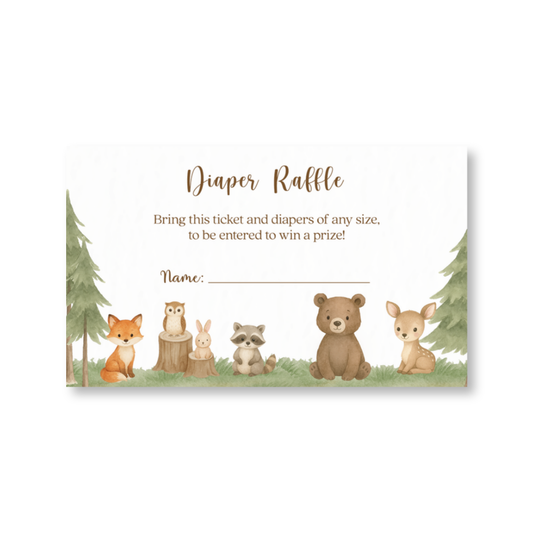 Woodland Animals Diaper Raffle Ticket