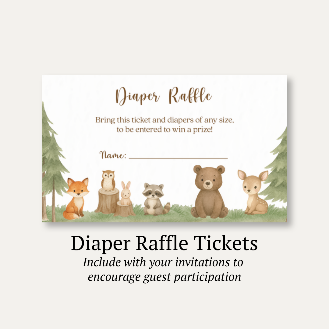 Woodland Animals Diaper Raffle Ticket
