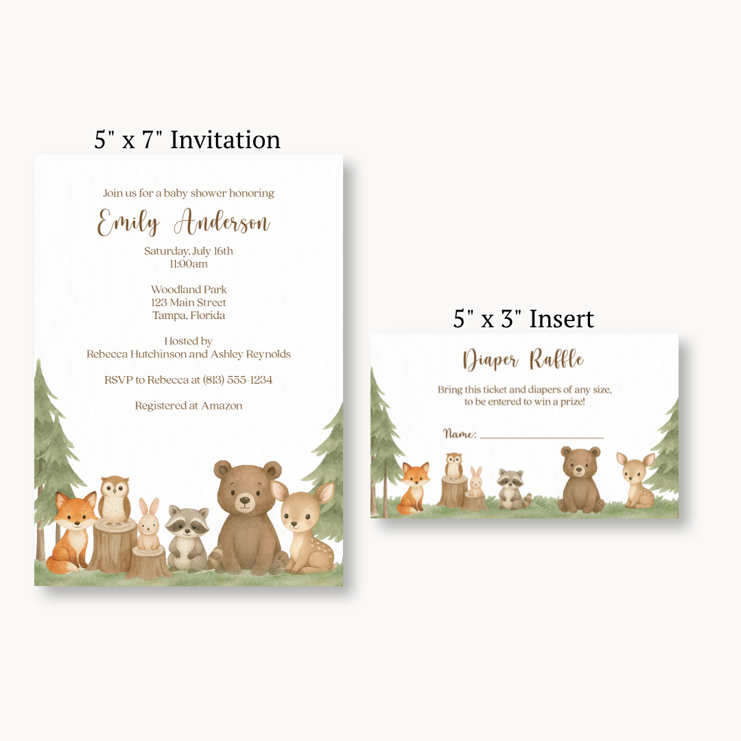 Woodland Animals Diaper Raffle Ticket
