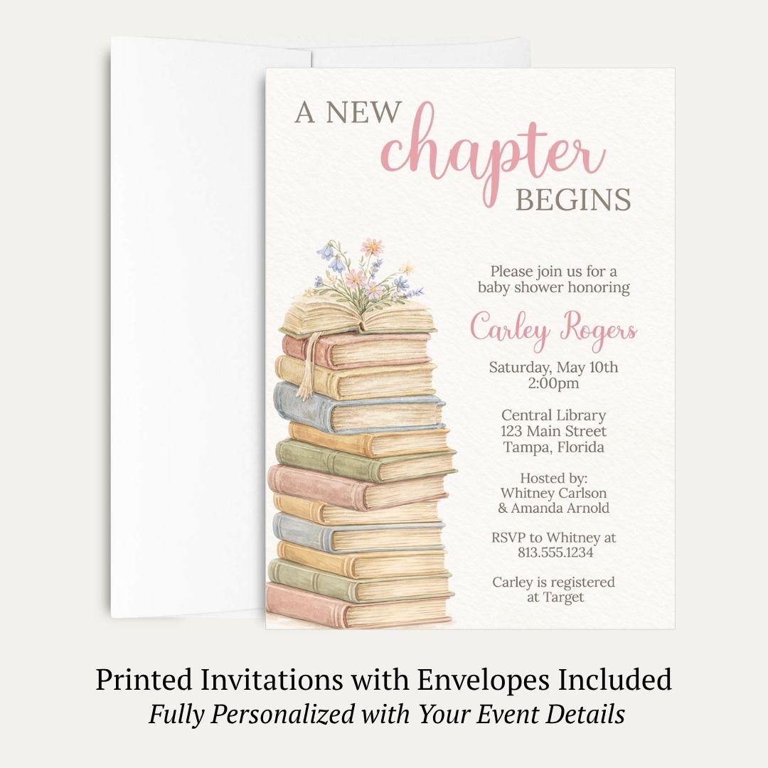 A New Chapter Girl Is About To Begin Baby Shower Invitation
