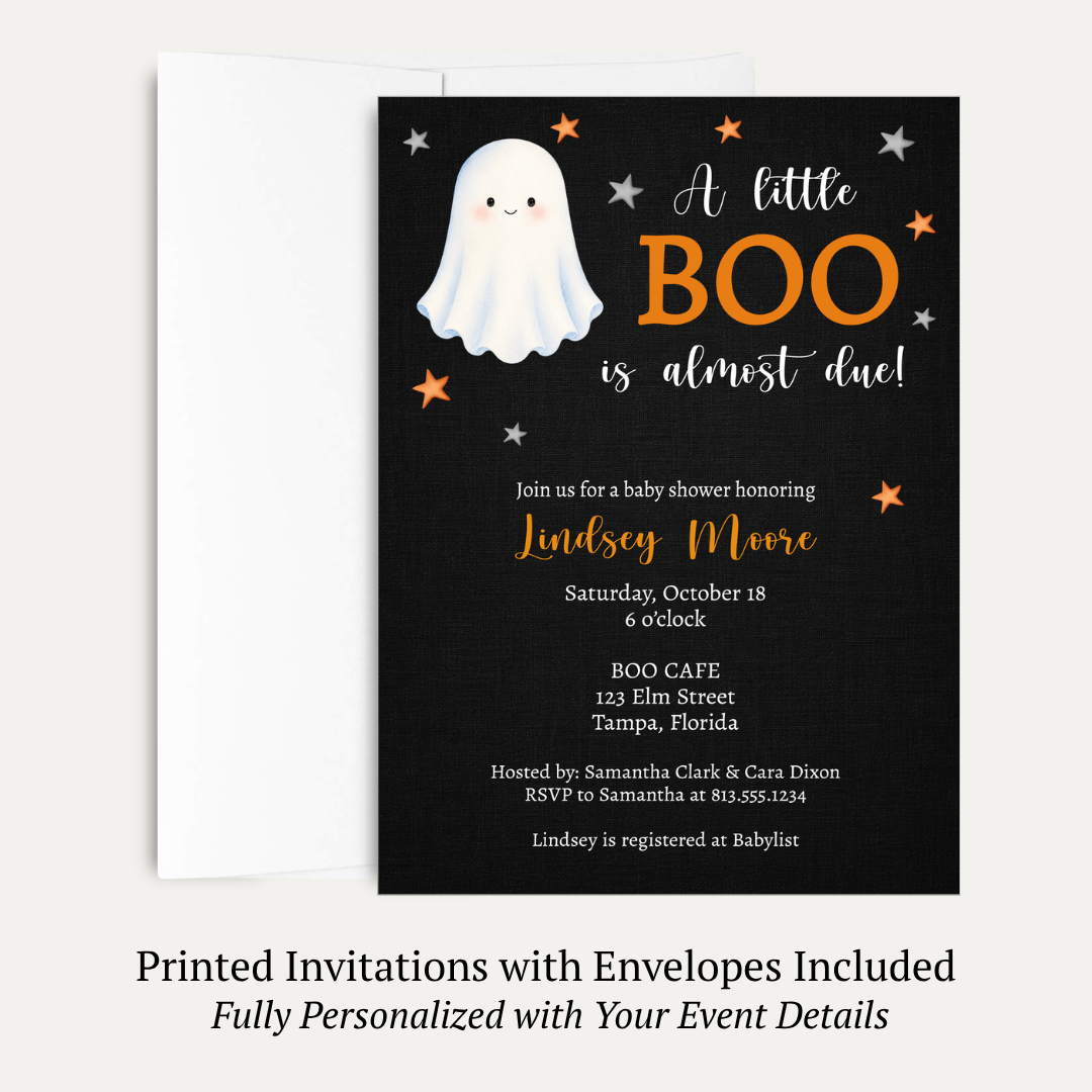 A Little Boo Is Almost Due Baby Shower Invitation (Black Collection)