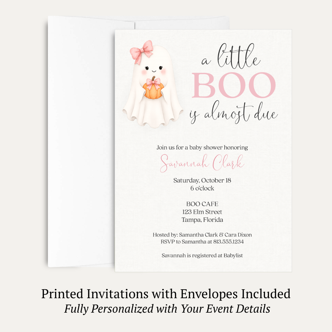 A Little Boo Is Almost Due Girl Baby Shower Invitation