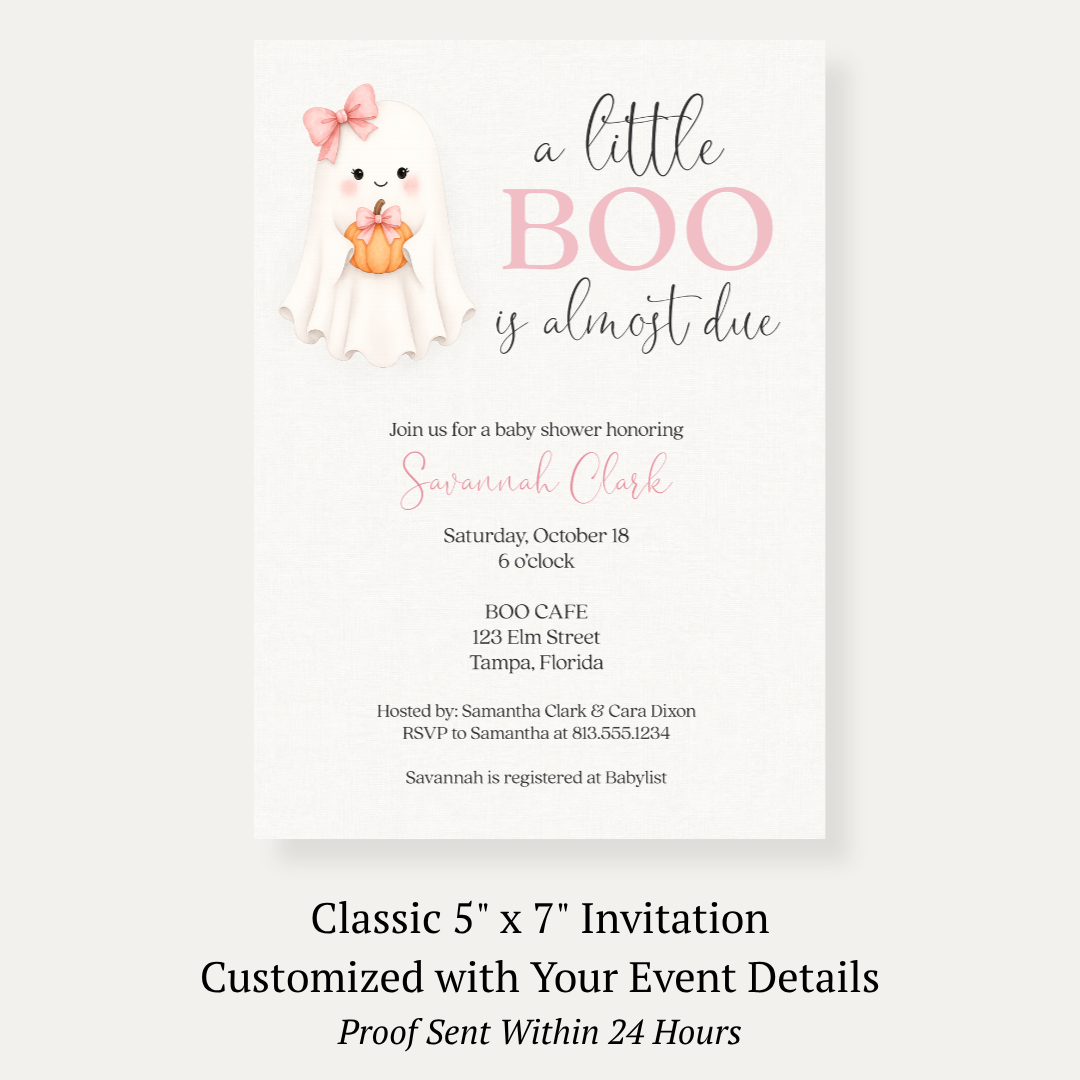 A Little Boo Is Almost Due Girl Baby Shower Invitation