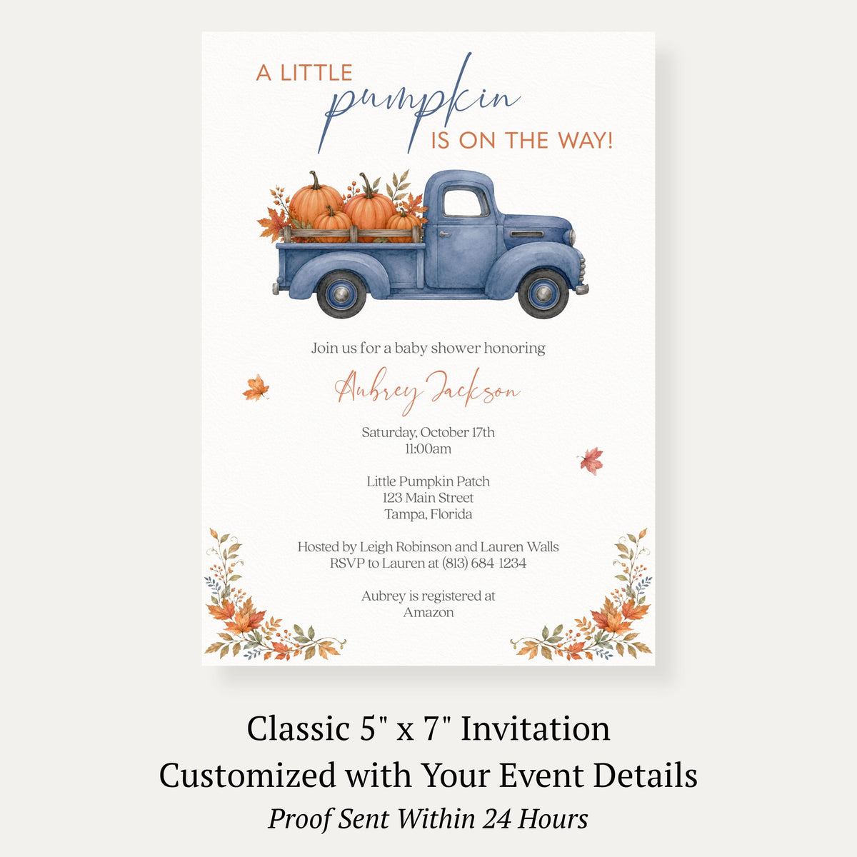 Fall Truck Baby Shower Invitation