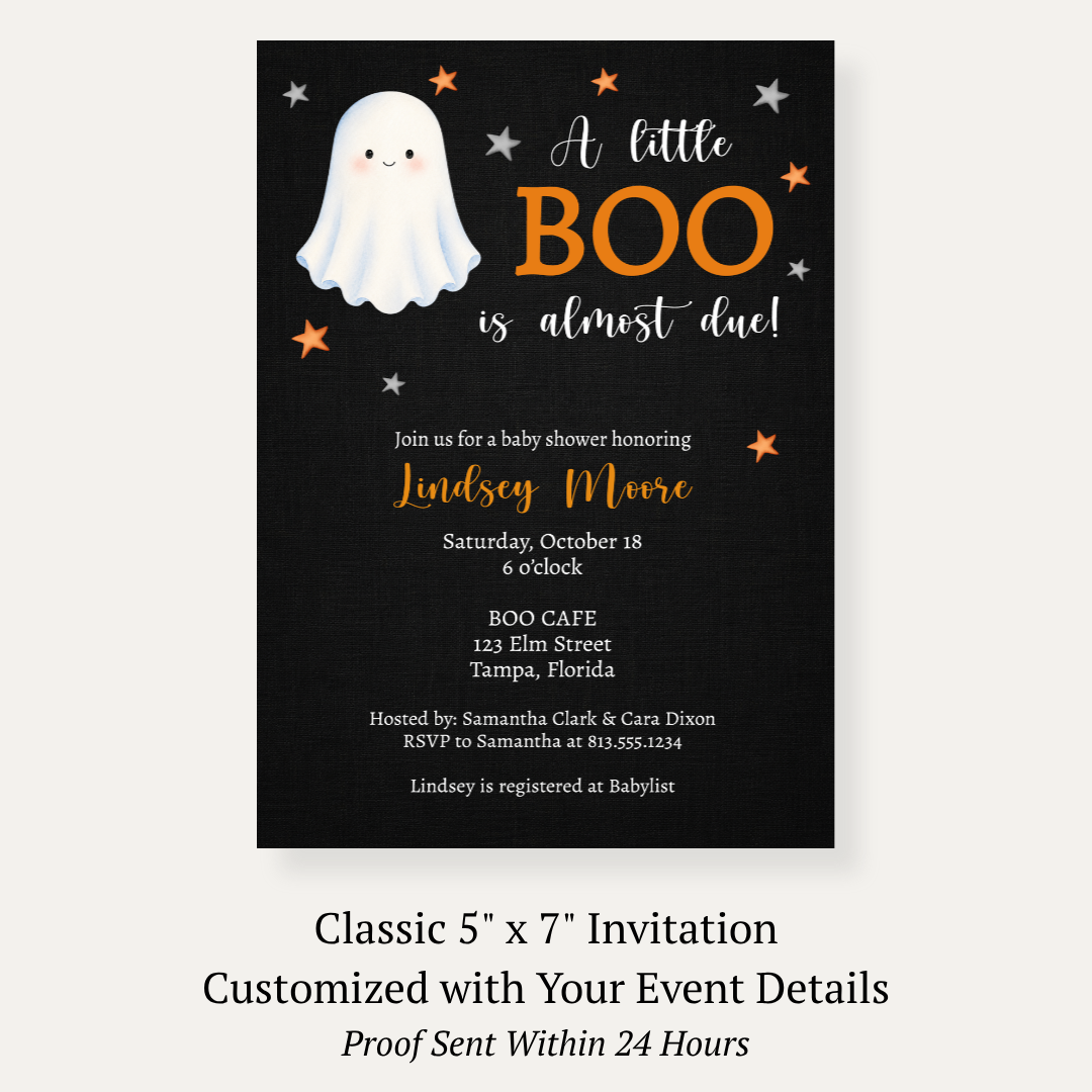 A Little Boo Is Almost Due Baby Shower Invitation (Black Collection)