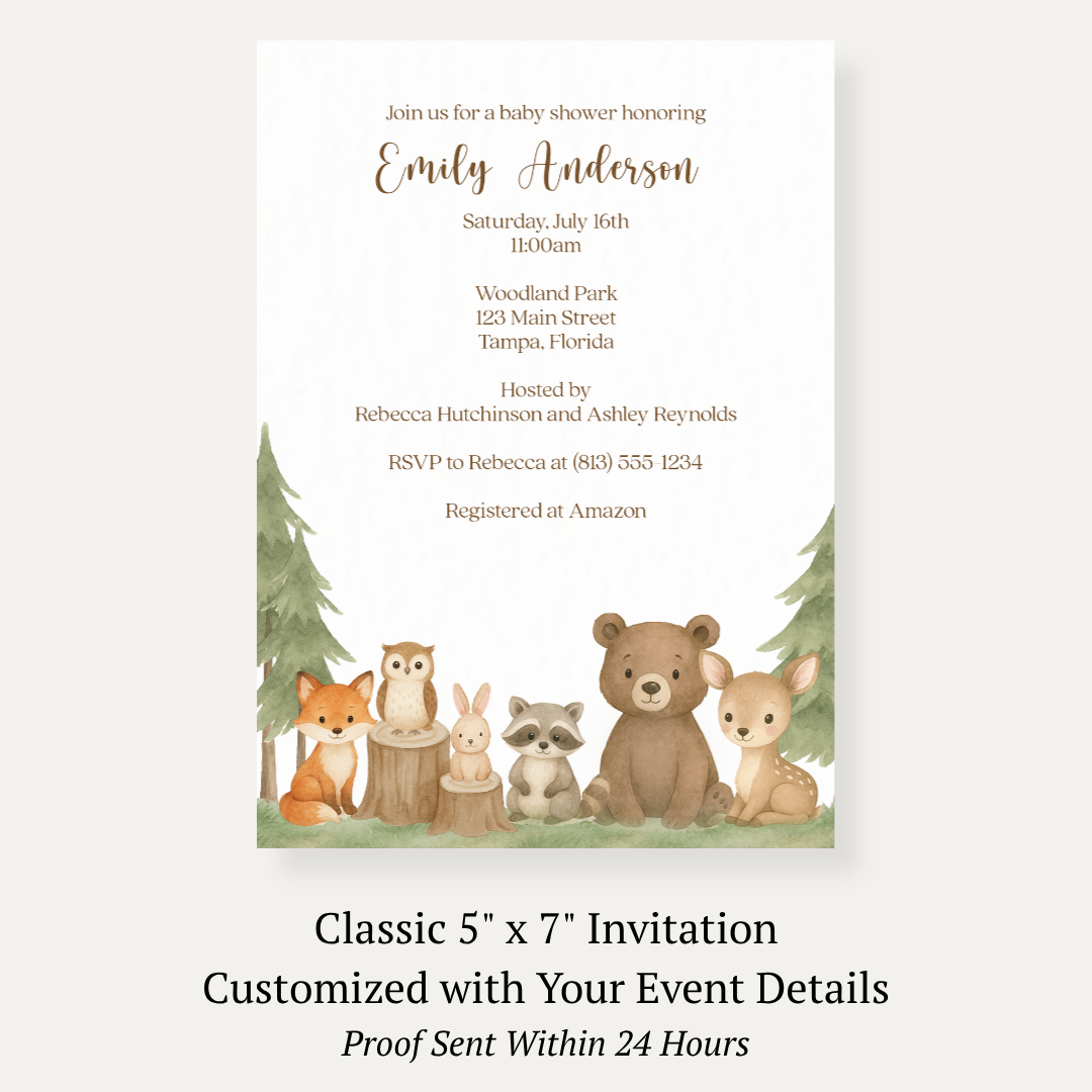 Woodland Animals Baby Shower Invitation