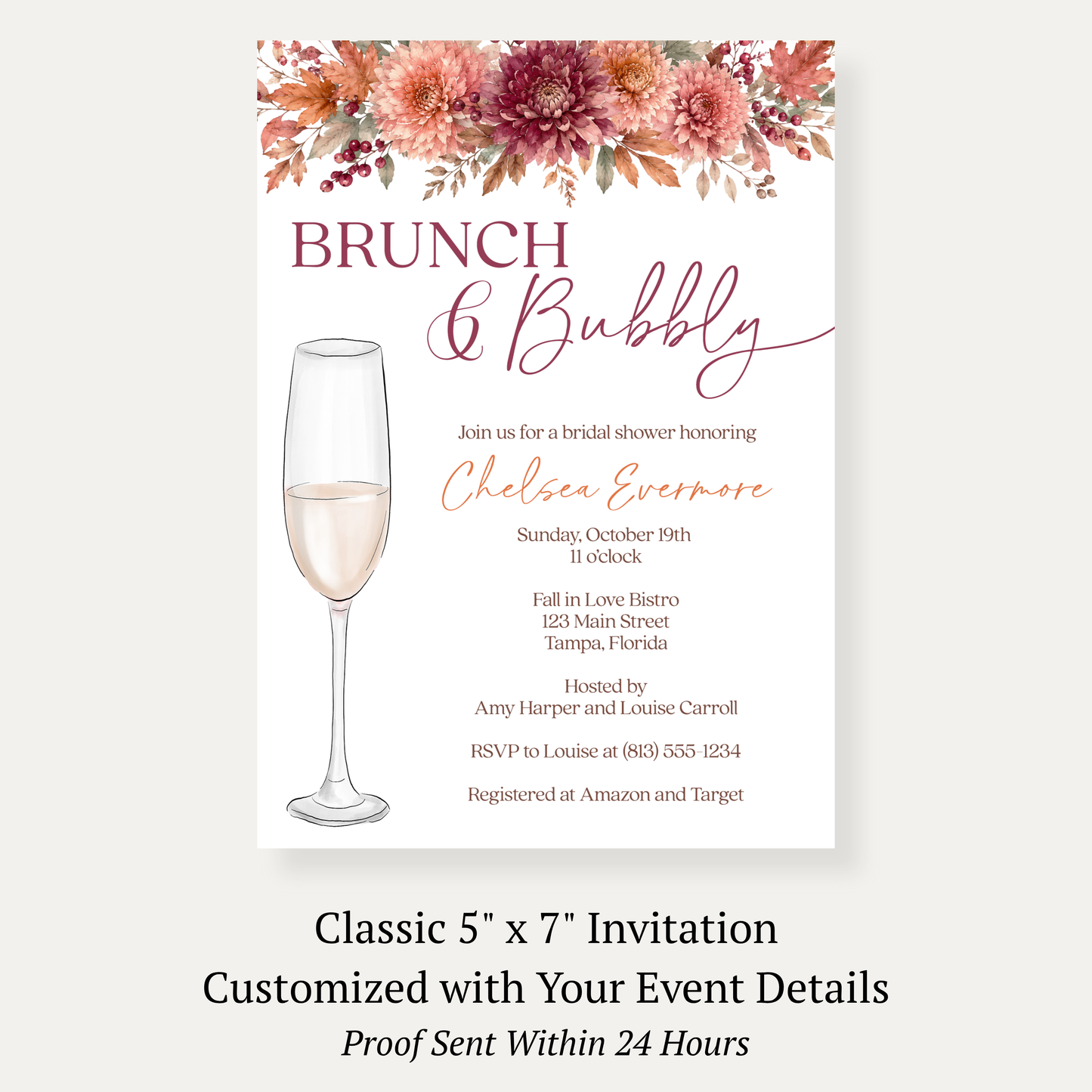Autumn Brunch and Bubbly Bridal Shower Invitation
