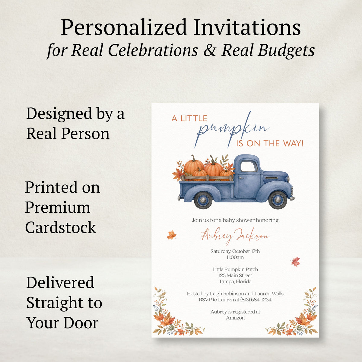 Fall Truck Baby Shower Invitation