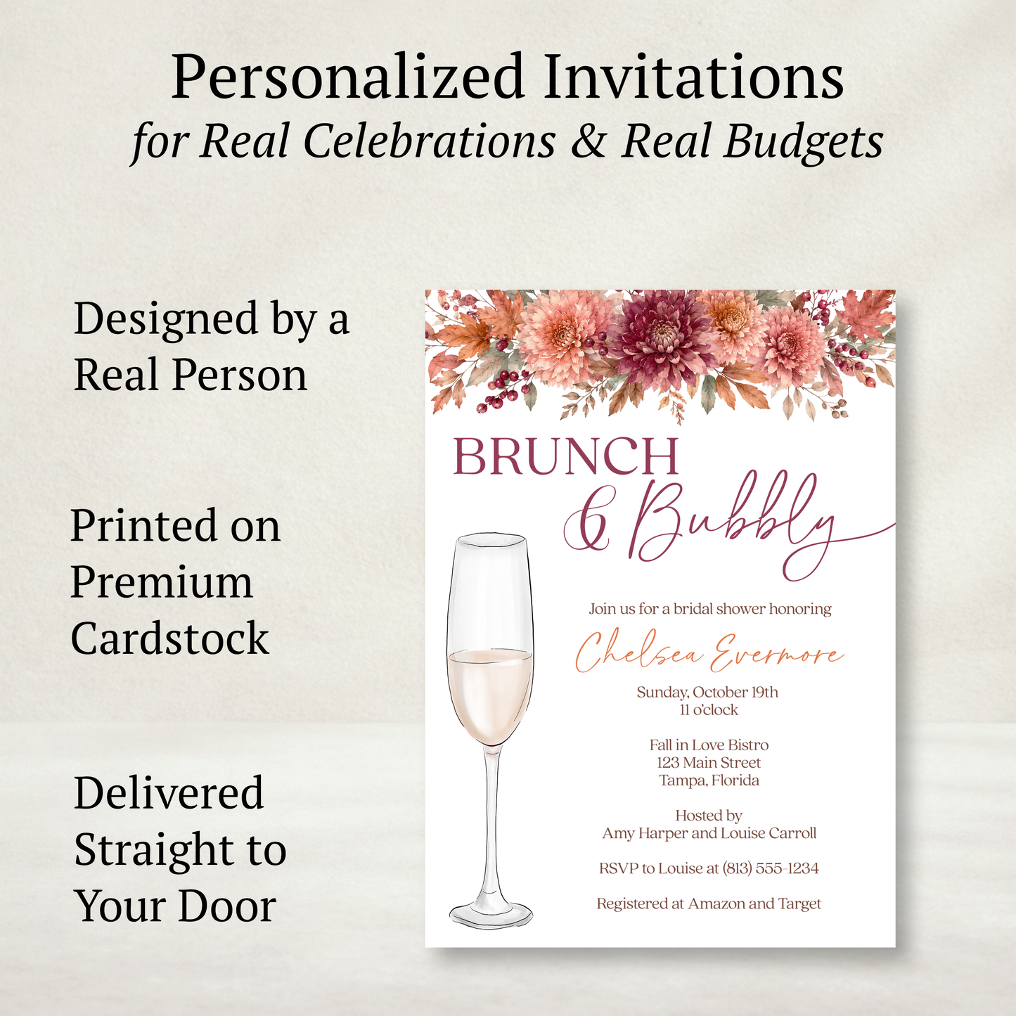 Autumn Brunch and Bubbly Bridal Shower Invitation