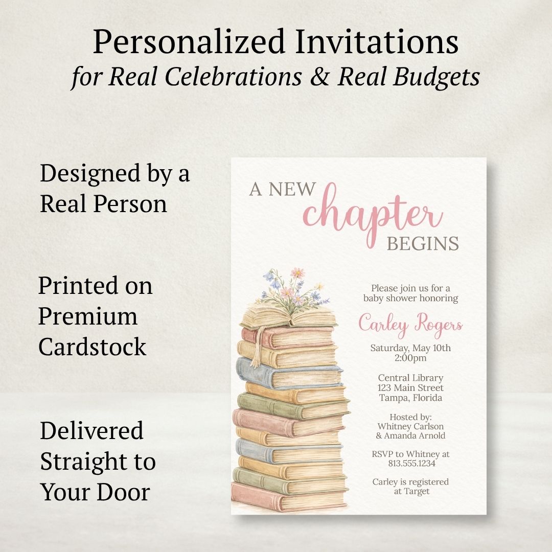 A New Chapter Girl Is About To Begin Baby Shower Invitation