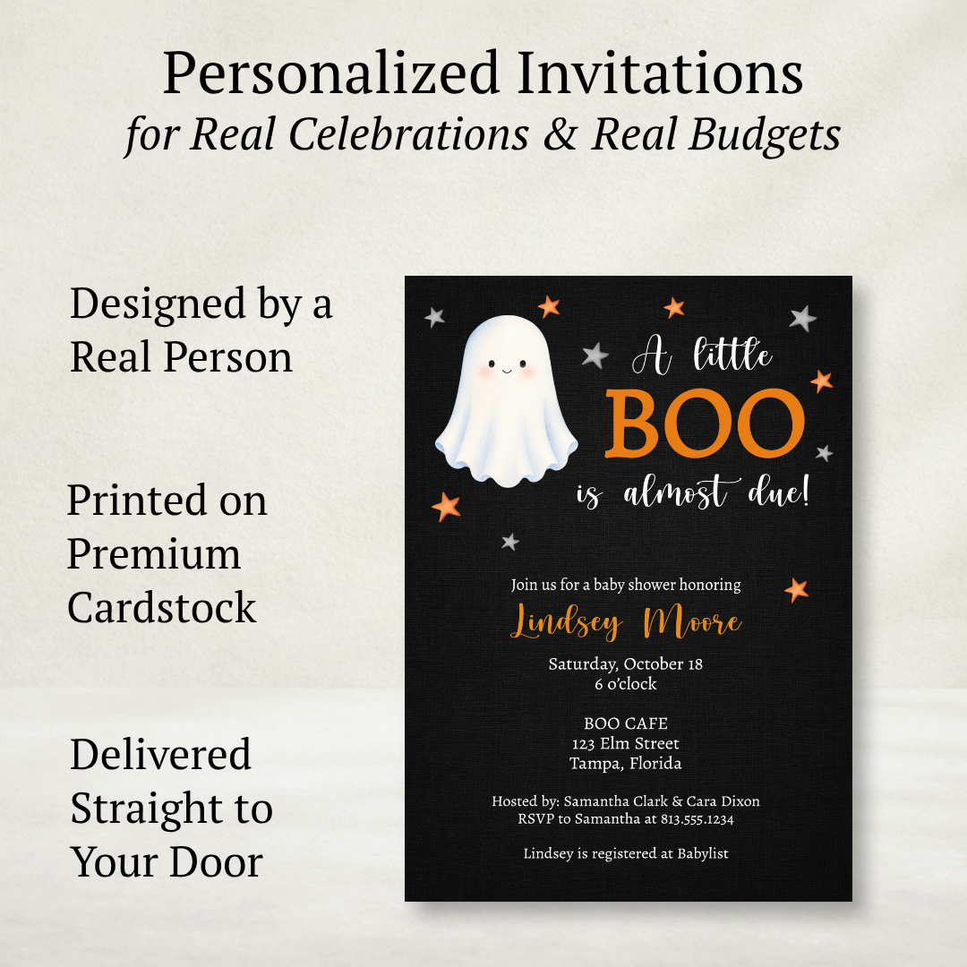 A Little Boo Is Almost Due Baby Shower Invitation (Black Collection)