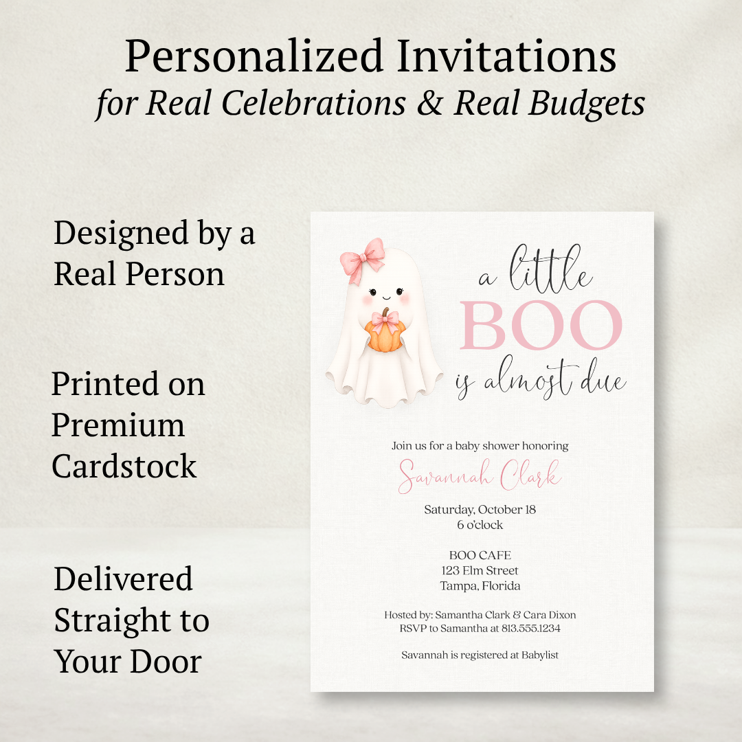 A Little Boo Is Almost Due Girl Baby Shower Invitation