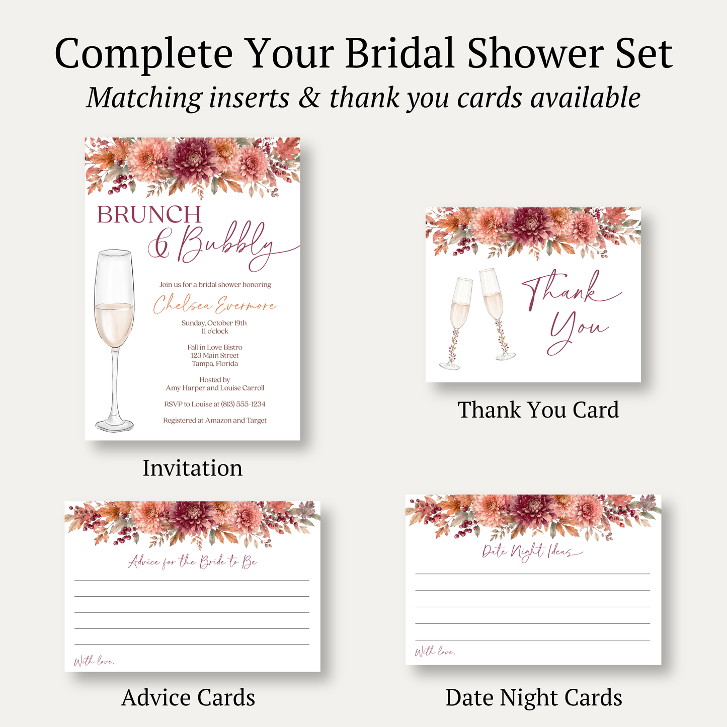 Autumn Brunch and Bubbly Bridal Shower Invitation