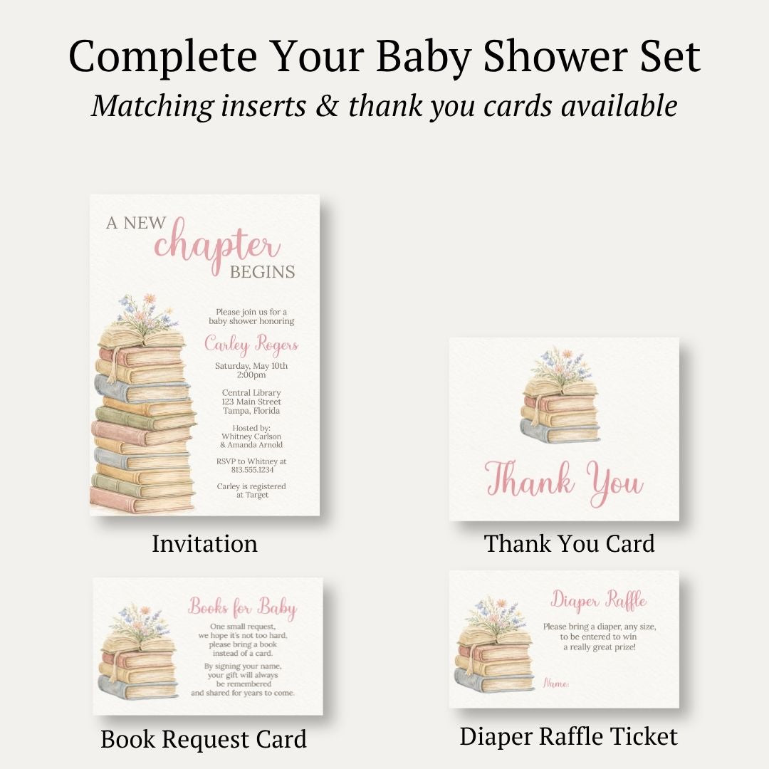 A New Chapter Girl Is About To Begin Baby Shower Invitation