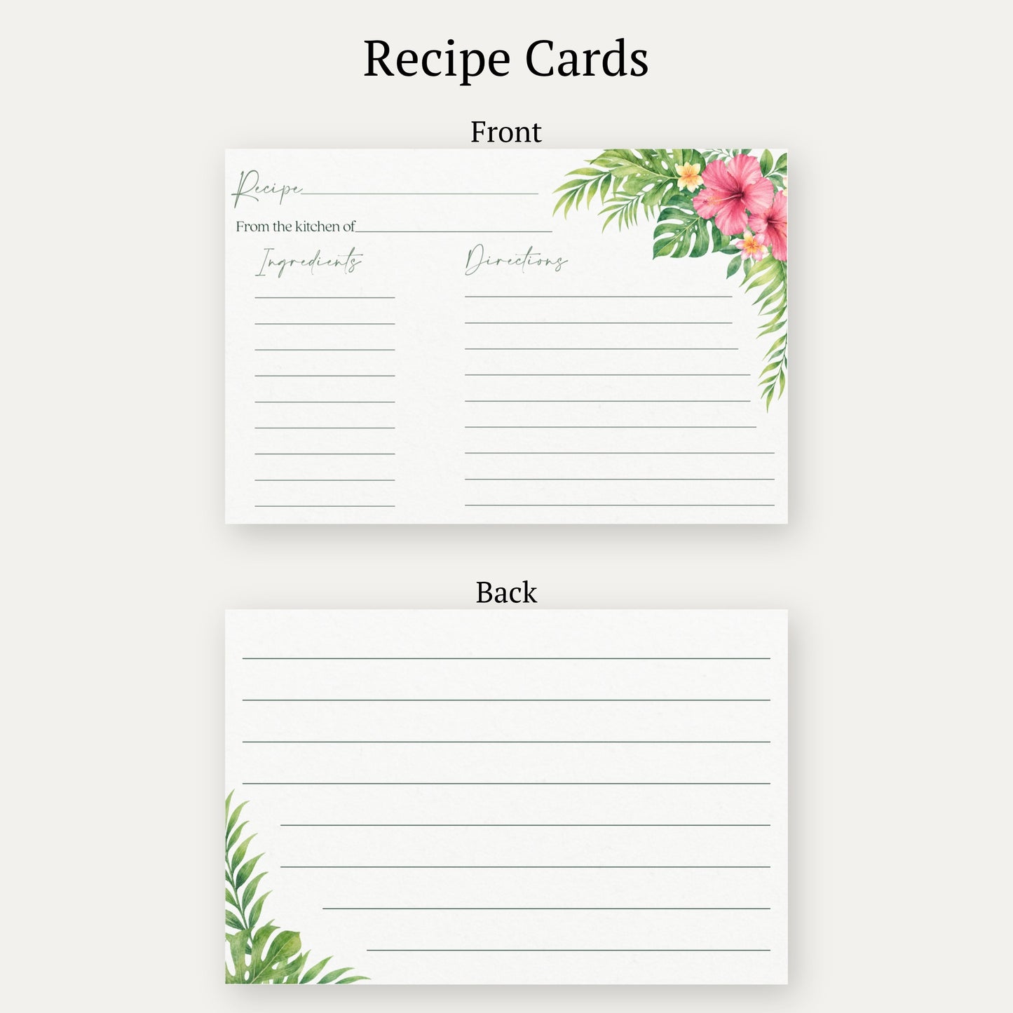 Tropical Bridal Shower Recipe Cards
