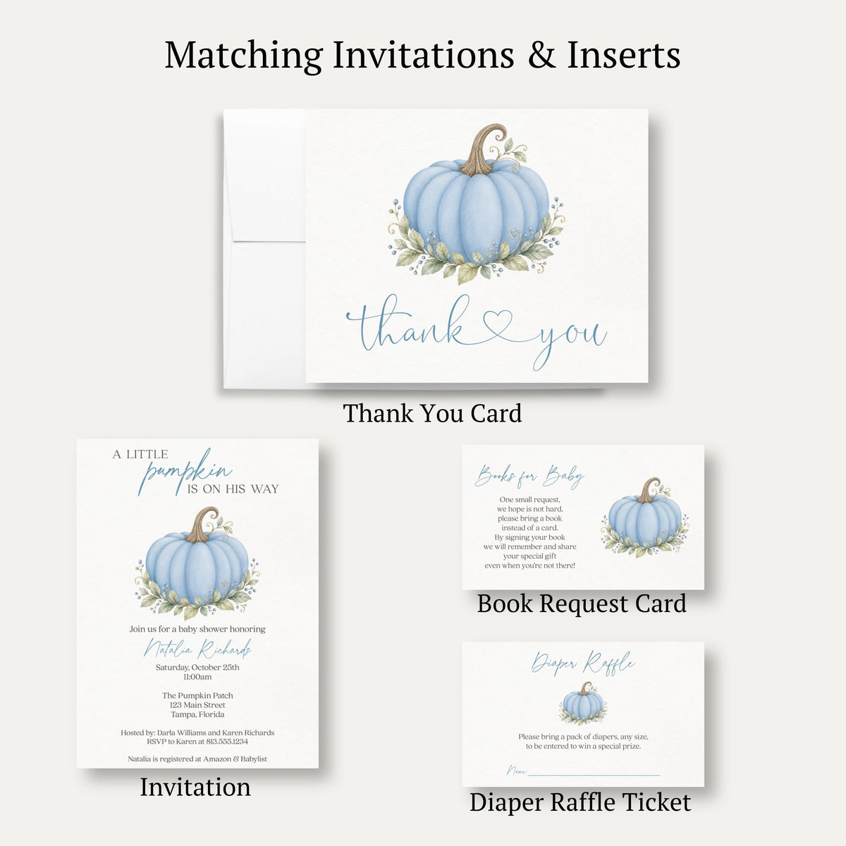 Painted Pumpkin Blue Baby Shower Thank You Card