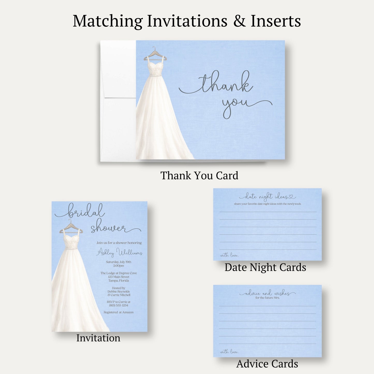 Something Blue Bridal Gown Bridal Shower Thank You Card