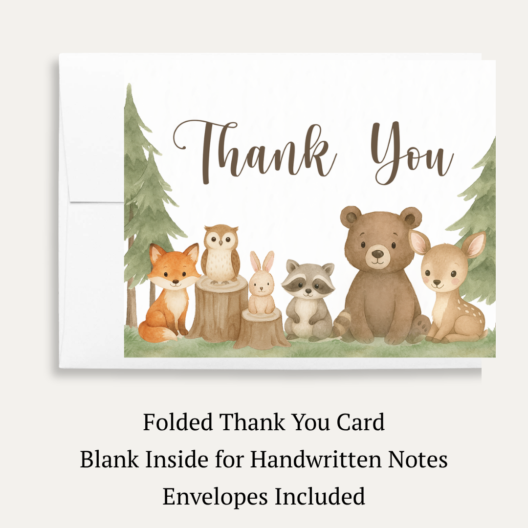 Woodland Animals Baby Shower Thank You Card