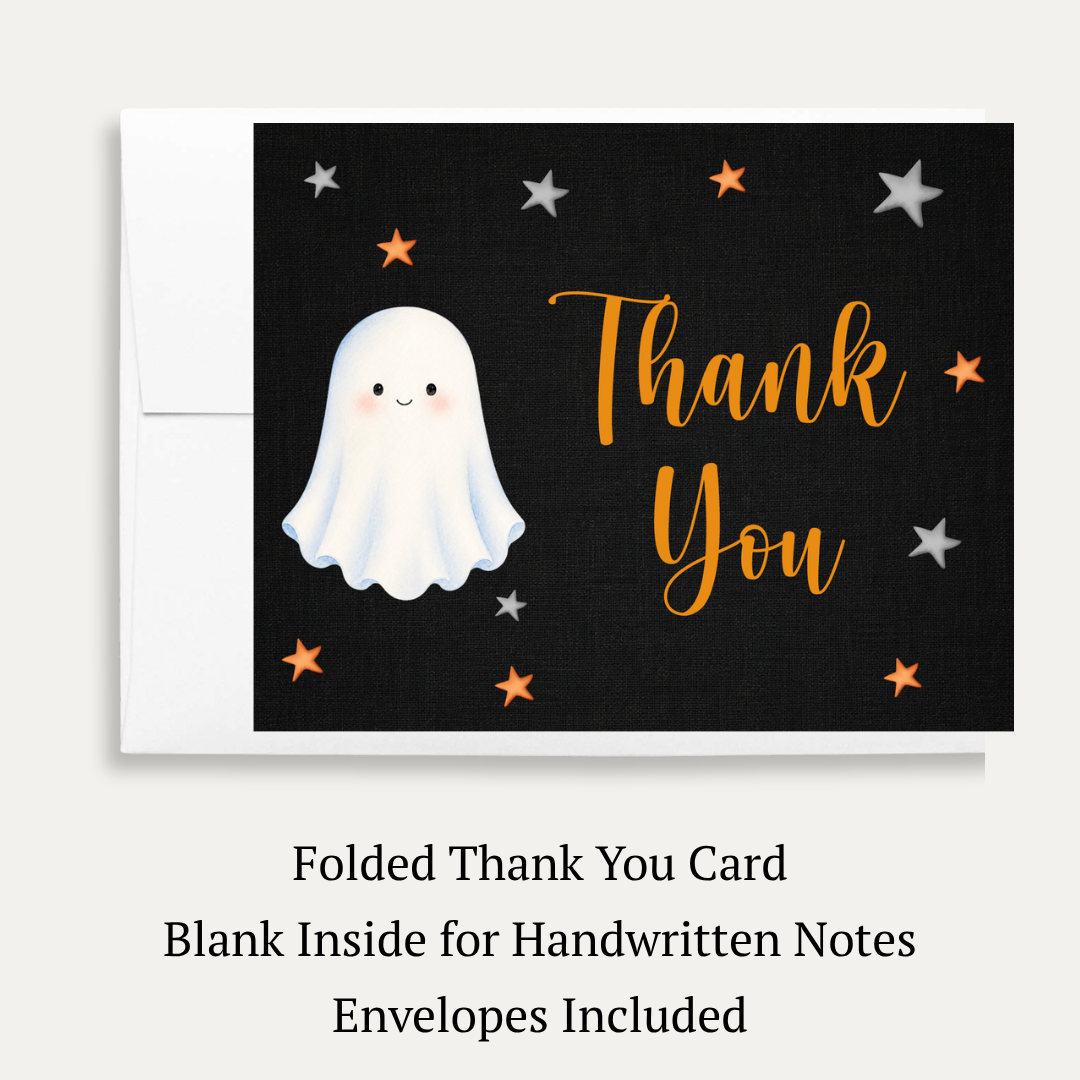 A Little Boo Is Almost Due Baby Shower Thank You Cards (Black Collection)