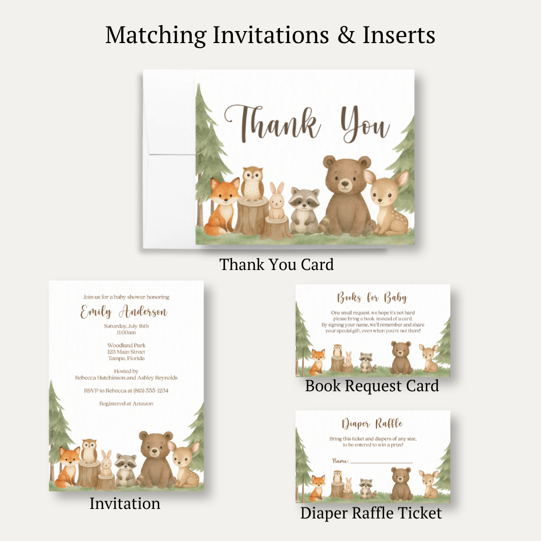 Woodland Animals Baby Shower Thank You Card