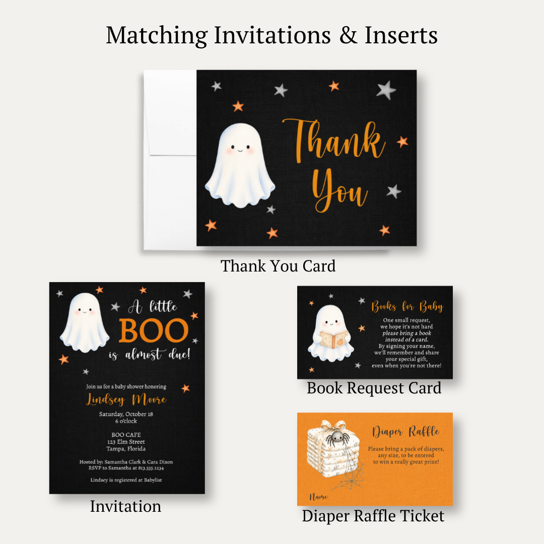 A Little Boo Is Almost Due Baby Shower Thank You Cards (Black Collection)