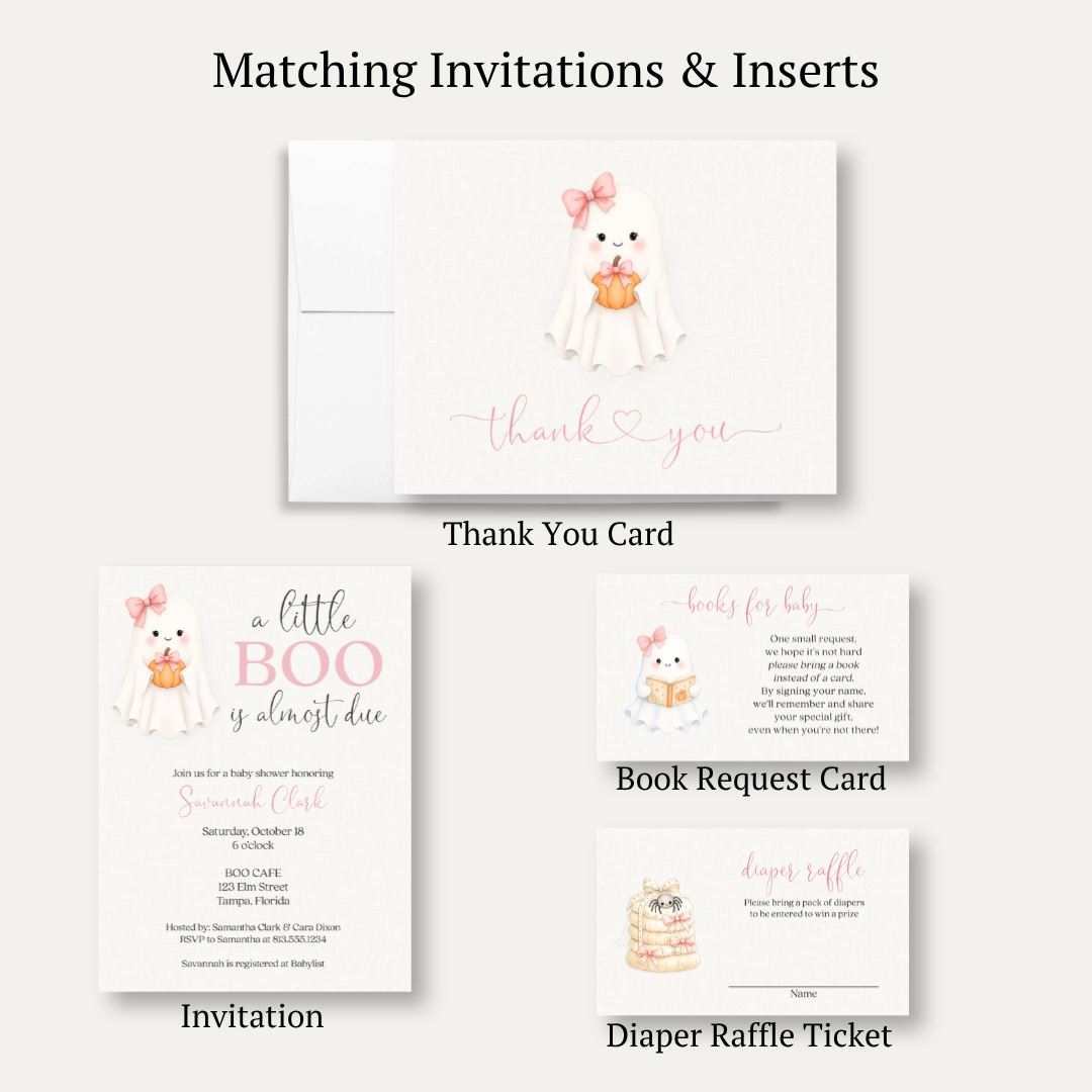 A Little Boo Is Almost Due Girl Baby Shower Thank You Cards