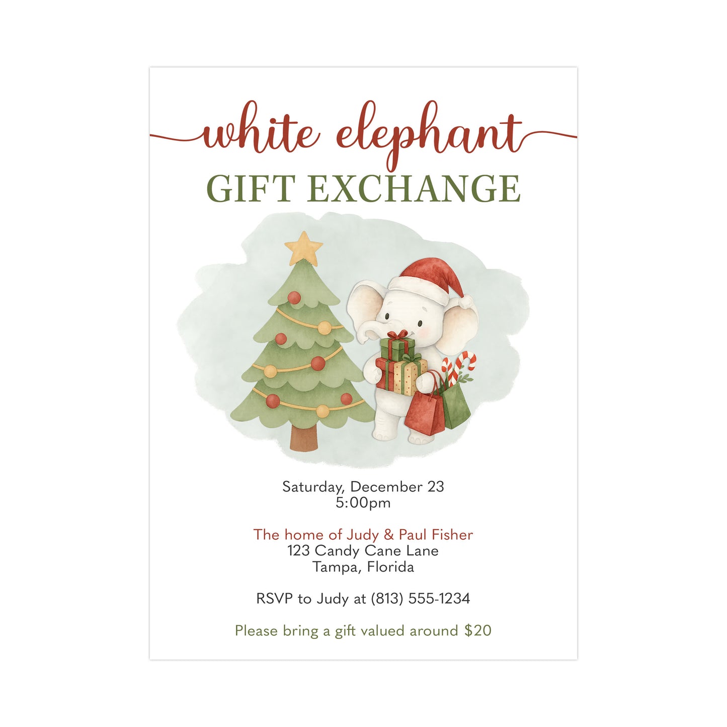 White Elephant Christmas Party Invitations | Holiday Gift Exchange Invite