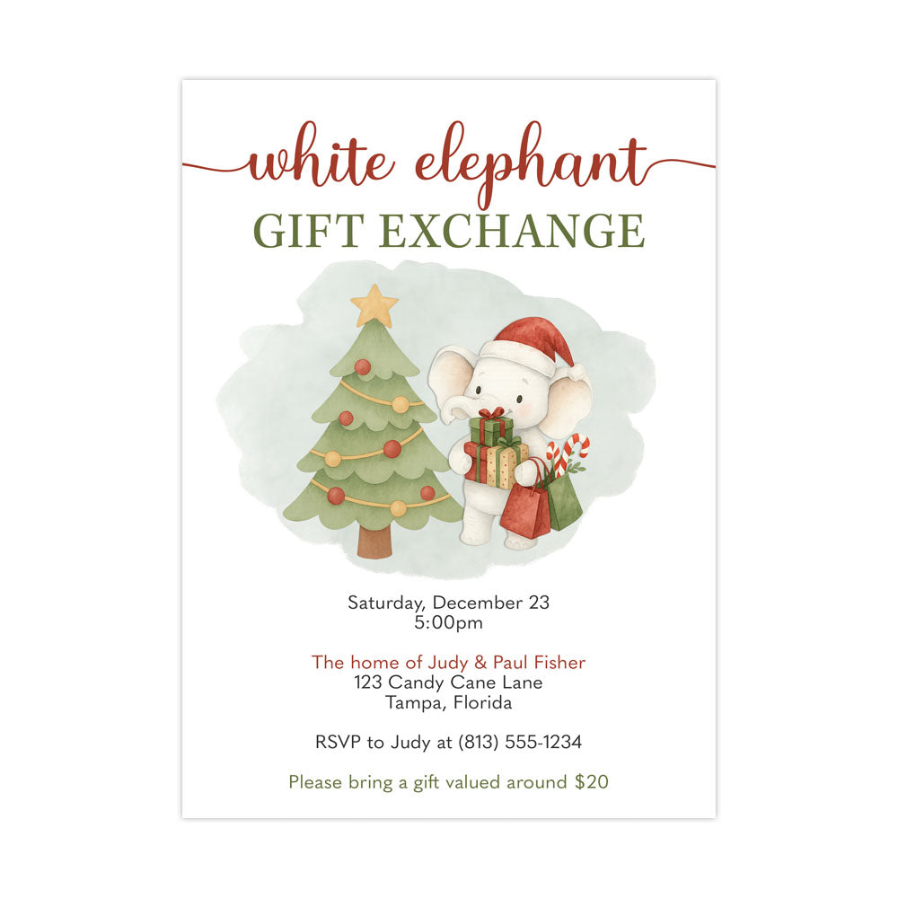 White Elephant Christmas Party Invitations | Holiday Gift Exchange Invite