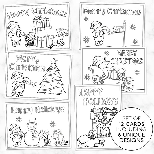 Winnie the Pooh Christmas Coloring Cards, Set of 12