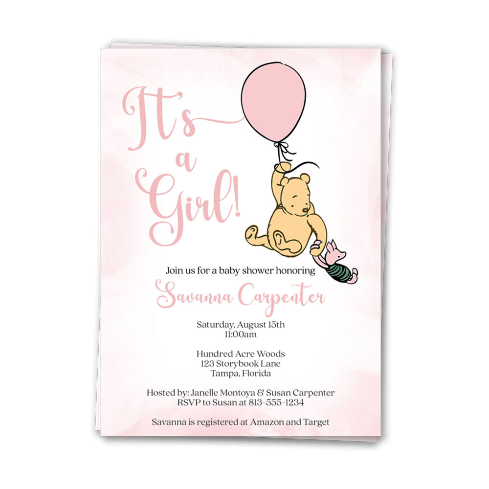 Winnie the Pooh Balloon Baby Shower Invitation