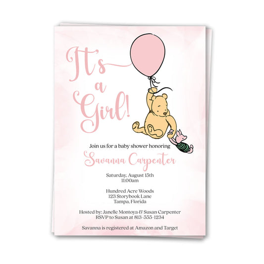 Winnie the Pooh Balloon Baby Shower Invitation