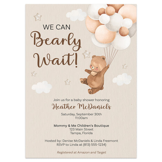 Bearly Wait Teddy Bear Baby Shower Invitations