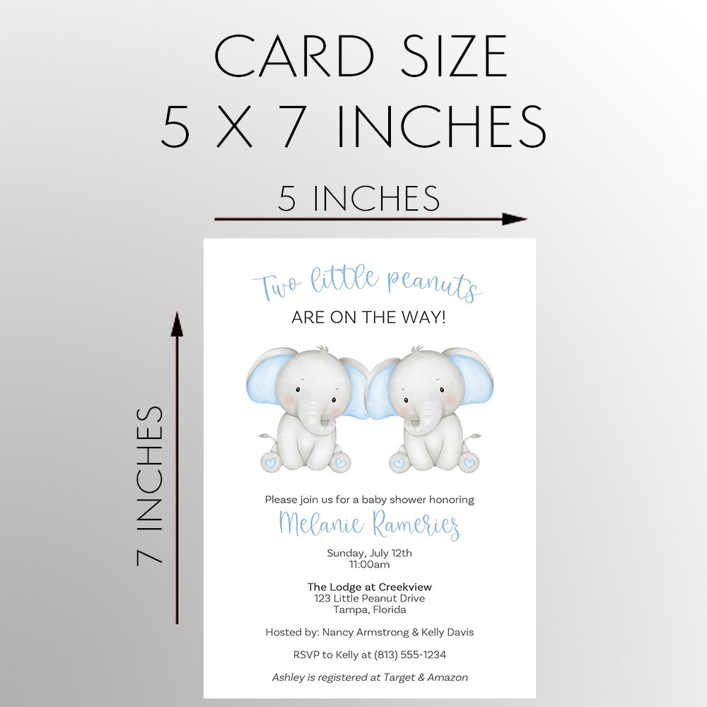 Twin Elephant Baby Shower Invitation