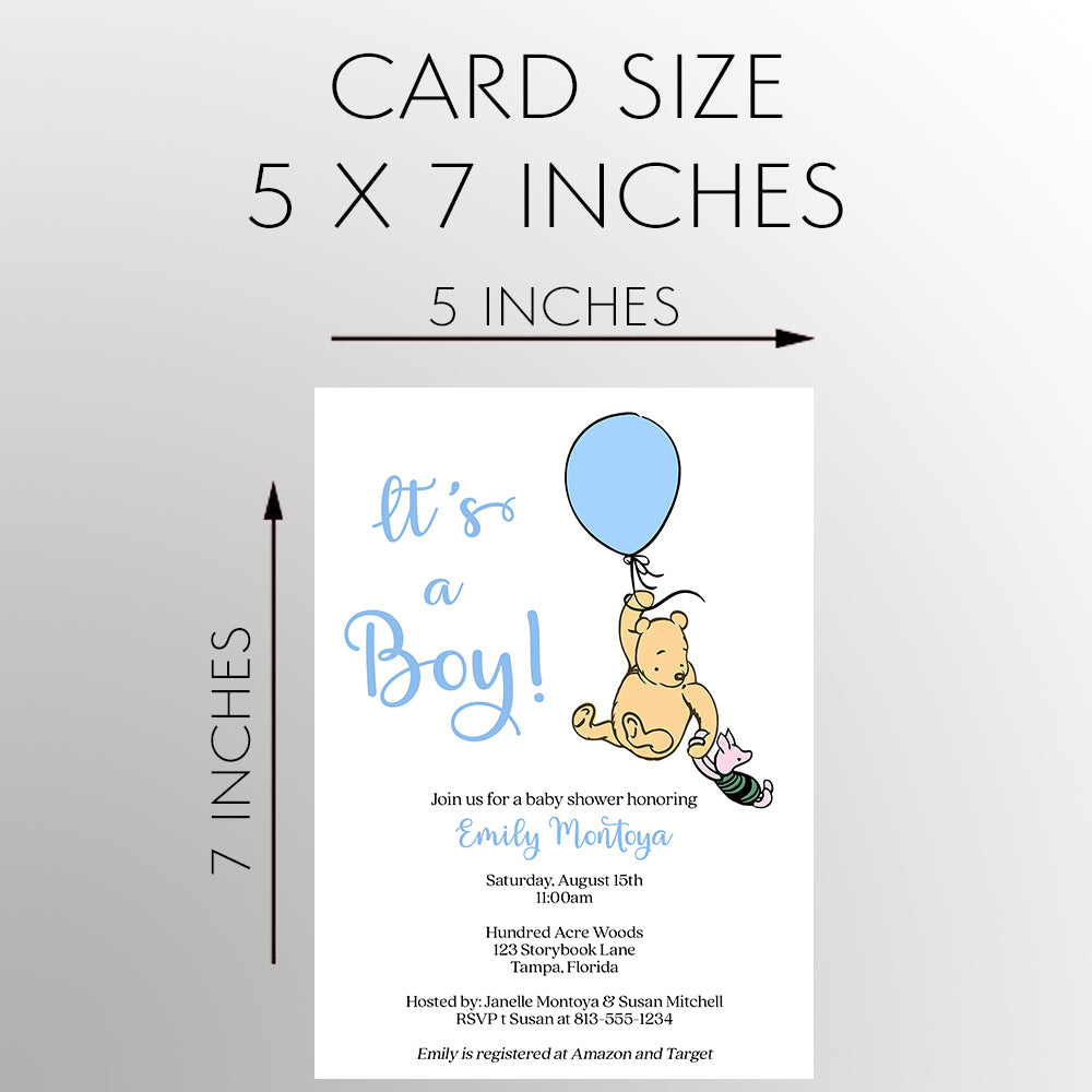 Winnie the Pooh Balloon Baby Shower Invitation