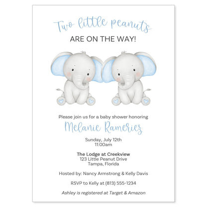 Twin Elephant Baby Shower Invitation