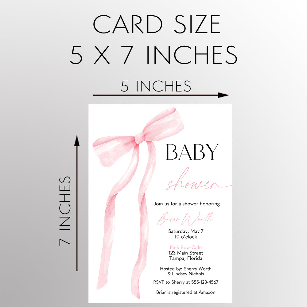 Pink Bow Baby Shower Invitation