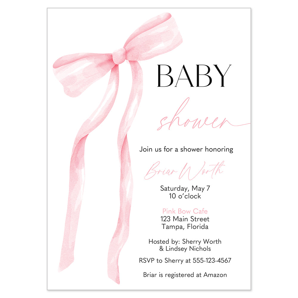 Pink Bow Baby Shower Invitation