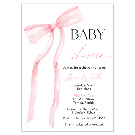 Pink Bow Baby Shower Invitation