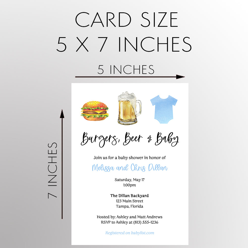 Burgers Beer and Baby Baby Shower Invitation
