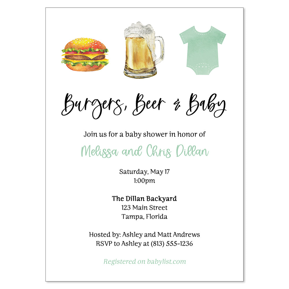 Burgers Beer and Baby Baby Shower Invitation