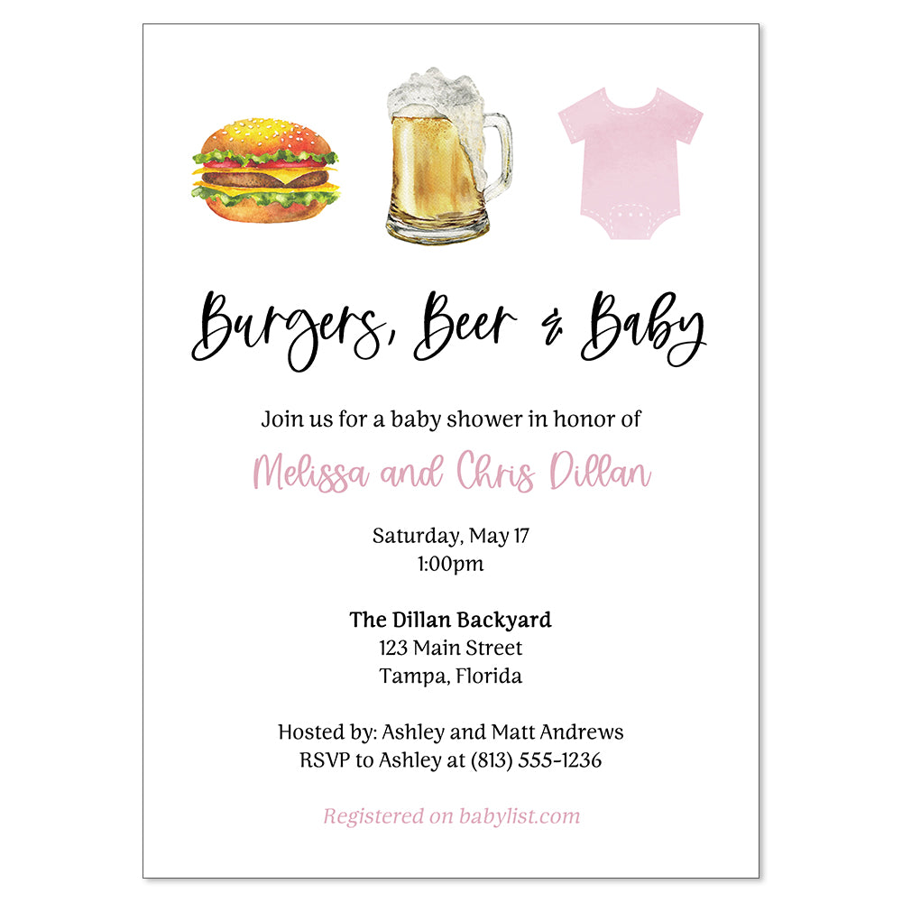Burgers Beer and Baby Baby Shower Invitation