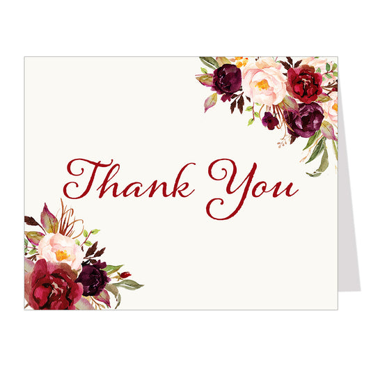 Burgundy Blooms Thank You Card