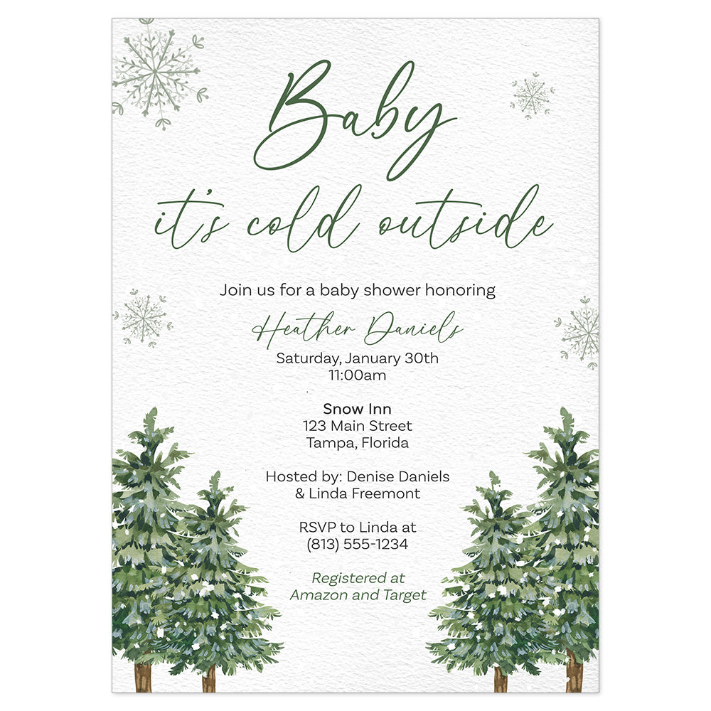 Baby It's Cold Outside Green Baby Shower Invitation