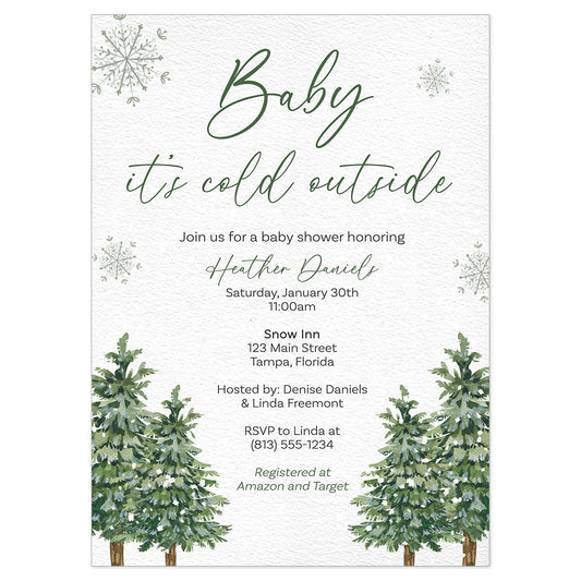 Baby It's Cold Outside Green Baby Shower Invitation