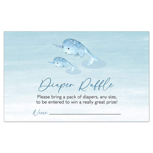 Watercolor Narwhal Blue Diaper Raffle Ticket