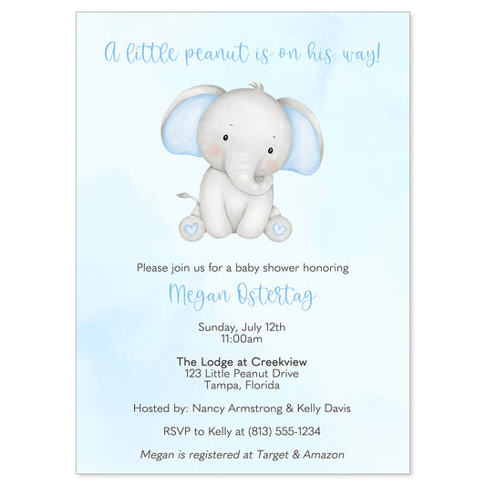Watercolor Elephant Baby Shower Invitation