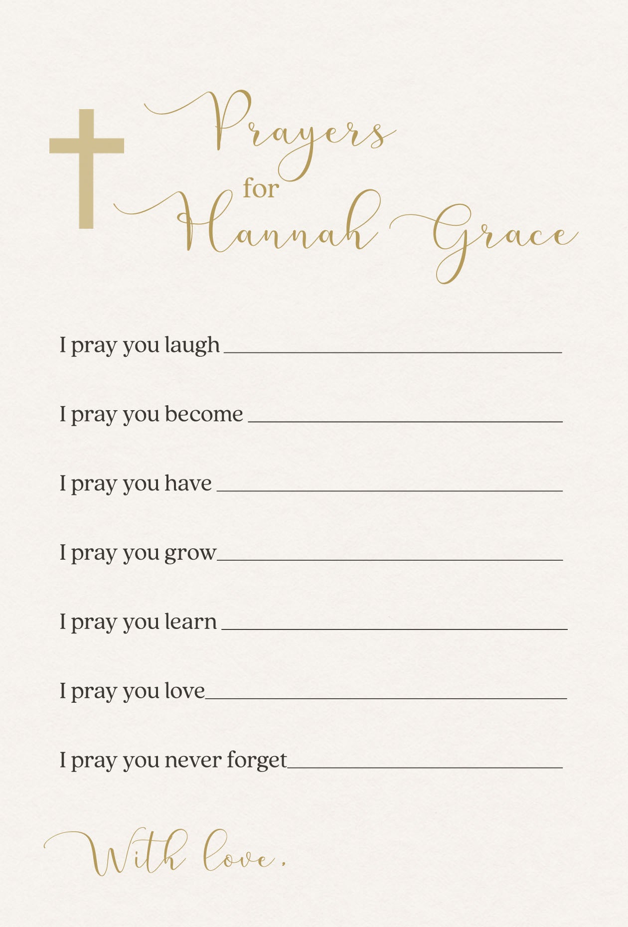 Minimalist Baptism Prayer Cards with Cross – Modern Faith-Inspired Style